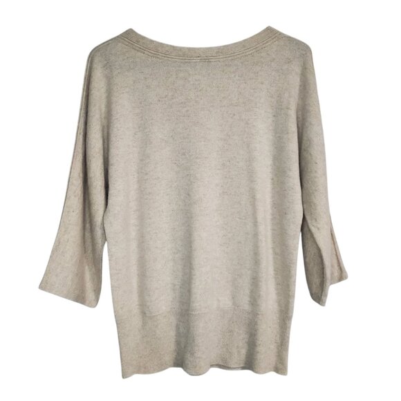 Talbots 100% Cashmere Tan 3/4 Sleeve Neutral Basic Wide Neck Sweater - Small - Picture 2 of 7